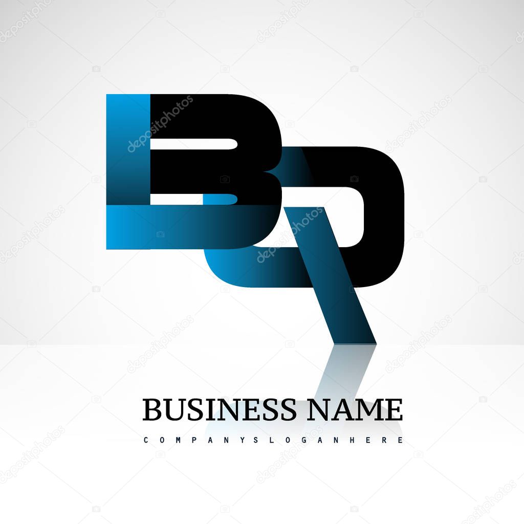 Initial letter bq uppercase modern and simple logo linked blue and black colored, isolated in white background. Vector design for company identity.