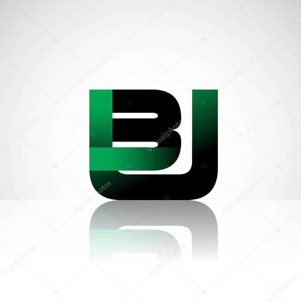 Initial letters bj uppercase modern and simple logo linked green and black colored, isolated in white background. Vector design for company identity.