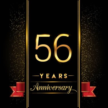 56 yıldönümü kutlama logo. yıldönümü logolu siyah arka plan, vektör tasarımı tebrik kartı ve davetiye için izole renkli konfeti altın