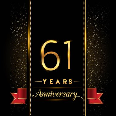 61 yıldönümü kutlama logo. yıldönümü logolu siyah arka plan, vektör tasarımı tebrik kartı ve davetiye için izole renkli konfeti altın