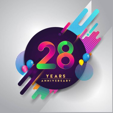 28 yıl dönümü logosu ile renkli arka plan, tasarım şablonu öğeleri için davetiye ve afiş, Doğum günü kutlaması vektör