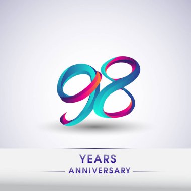 98 yıl yıldönümü kutlama logo mavi ve kırmızı renkli, Doğum günü logosu beyaz arka plan üzerinde