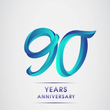 90 yıl yıldönümü kutlama logo mavi renkli izole üzerinde beyaz arka plan. 98 Doğum günü logosu için davetiye, afiş ve tebrik kartı