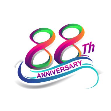 88 yıldönümü kutlama Logo yeşil ve kırmızı renkli. doksan yedi yıl Doğum günü logosu beyaz arka plan üzerinde.