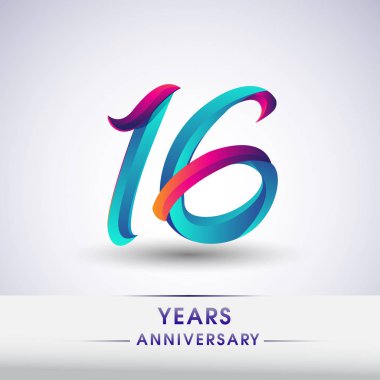 16 yıl yıldönümü kutlama logo mavi ve kırmızı 54 Doğum günü logosu beyaz arka plan üzerinde renkli,