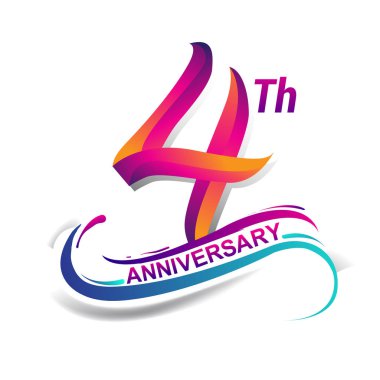4 yıldönümü kutlama logo mavi ve kırmızı renkli. doksan dokuz yıl Doğum günü logosu beyaz arka plan üzerinde.