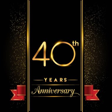 40 yıldönümü kutlama logo. yıldönümü logolu siyah arka plan, vektör tasarımı tebrik kartı ve davetiye için izole renkli konfeti altın