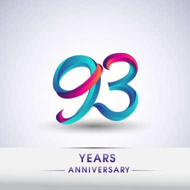 93 yıl yıldönümü kutlama logo mavi ve kırmızı renkli, Doğum günü logosu beyaz arka plan üzerinde