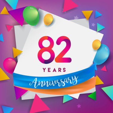 82 yıl yıldönümü kutlama tasarım, balonlar ve şerit, renkli tasarım öğeleri için afiş, davetiye, tebrik kartı, altmış üç Doğum günü kutlama partisi.