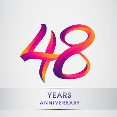 48 yıl yıldönümü kutlama logo renkli tasarım, Doğum günü logosu beyaz arka plan üzerinde