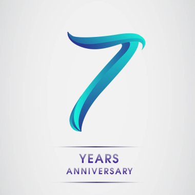 7 yıl yıldönümü kutlama logo mavi renkli izole üzerinde beyaz arka plan. 98 Doğum günü logosu için davetiye, afiş ve tebrik kartı