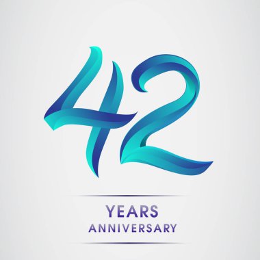42 yıl yıldönümü kutlama logo mavi renkli izole üzerinde beyaz arka plan. 98 Doğum günü logosu için davetiye, afiş ve tebrik kartı