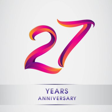 27 yıl yıldönümü kutlama logo renkli tasarım, Doğum günü logosu beyaz arka plan üzerinde