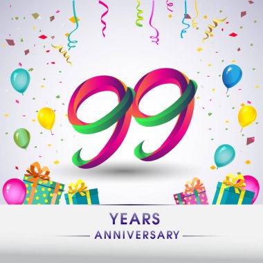 99 yıldönümü kutlama logo. doksan dokuz yıl Doğum günü logosu beyaz arka plan üzerinde.