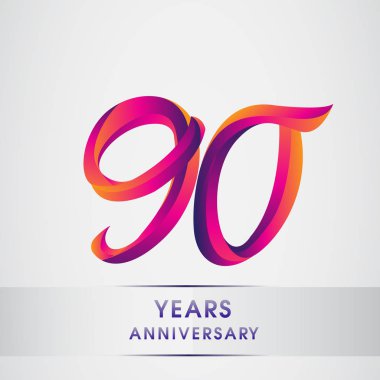 90'ıncı yıl yıldönümü kutlama logo renkli tasarım, Doğum günü logosu beyaz arka plan üzerinde