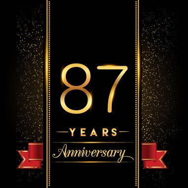 87 yıldönümü kutlama logo. yıldönümü logolu siyah arka plan, vektör tasarımı tebrik kartı ve davetiye için izole renkli konfeti altın
