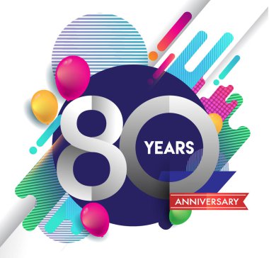 80 yıl yıldönümü logosu ile renkli arka plan, tasarım şablonu öğeleri için davetiye ve afiş, Doğum günü kutlaması vektör.