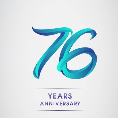 76 yıl yıldönümü kutlama logo mavi renkli izole üzerinde beyaz arka plan. 98 Doğum günü logosu için davetiye, afiş ve tebrik kartı