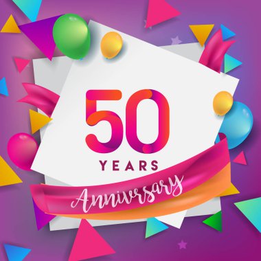 50 yıl yıldönümü kutlama tasarım, balonlar ve şerit, renkli tasarım öğeleri için afiş, davetiye, tebrik kartı, altmış üç Doğum günü kutlama partisi.