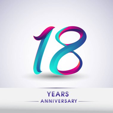 18 yıl yıldönümü kutlama logo mavi ve kırmızı 54 Doğum günü logosu beyaz arka plan üzerinde renkli,