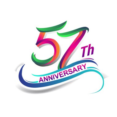 57 yıldönümü kutlama Logo yeşil ve kırmızı renkli. doksan yedi yıl Doğum günü logosu beyaz arka plan üzerinde.