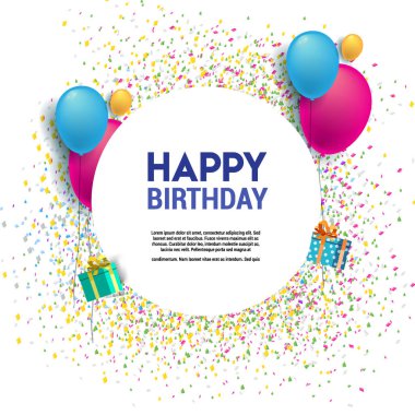Mutlu Doğum günü Tipografi vektör tasarımı için tebrik kartları ve afiş balonlar ile