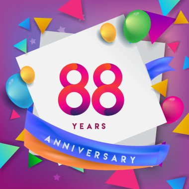 88 yıl yıldönümü kutlama tasarım, balonlar ve şerit, renkli tasarım öğeleri için afiş, davetiye, tebrik kartı, altmış üç Doğum günü kutlama partisi.