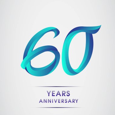 60 yıl yıldönümü kutlama logo mavi renkli izole üzerinde beyaz arka plan. 98 Doğum günü logosu için davetiye, afiş ve tebrik kartı