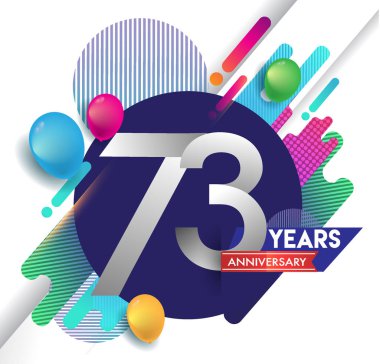 73 yıl yıldönümü logosu ile renkli arka plan, tasarım şablonu öğeleri için davetiye ve afiş, Doğum günü kutlaması vektör.