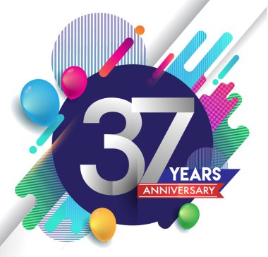 37 yıl yıldönümü logosu ile renkli arka plan, tasarım şablonu öğeleri için davetiye ve afiş, Doğum günü kutlaması vektör.