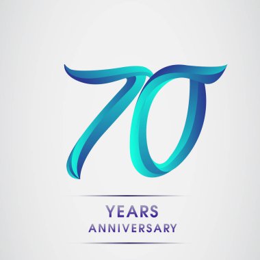 70 yıl yıldönümü kutlama logo mavi renkli izole üzerinde beyaz arka plan. 98 Doğum günü logosu için davetiye, afiş ve tebrik kartı