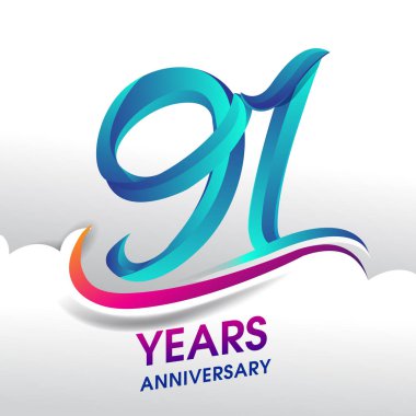 91 yıl yıldönümü kutlama logosu, Doğum günü vektör tasarımı