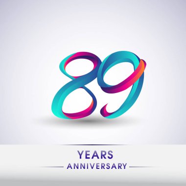 89 yıl yıldönümü kutlama logo mavi ve kırmızı renkli, Doğum günü logosu beyaz arka plan üzerinde