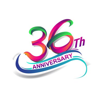 36 yıldönümü kutlama Logo yeşil ve kırmızı renkli. doksan yedi yıl Doğum günü logosu beyaz arka plan üzerinde.