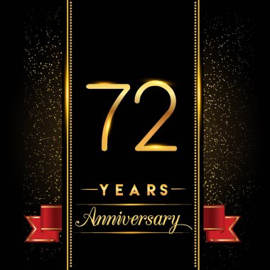 72 yıldönümü kutlama logo. yıldönümü logolu siyah arka plan, vektör tasarımı tebrik kartı ve davetiye için izole renkli konfeti altın