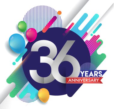 36 yıl yıldönümü logosu ile renkli arka plan, tasarım şablonu öğeleri için davetiye ve afiş, Doğum günü kutlaması vektör.
