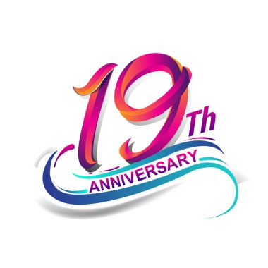 19 yıldönümü kutlama logo mavi ve kırmızı renkli. doksan dokuz yıl Doğum günü logosu beyaz arka plan üzerinde.