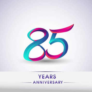 85 yıl yıldönümü kutlama logo mavi ve kırmızı renkli, Doğum günü logosu beyaz arka plan üzerinde