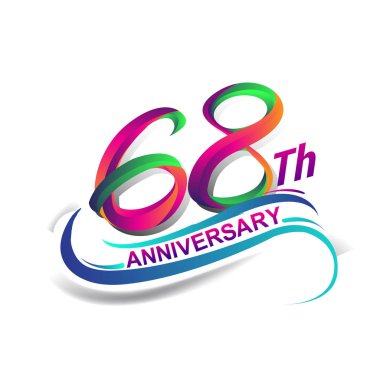 68 yıldönümü kutlama Logo yeşil ve kırmızı renkli. doksan yedi yıl Doğum günü logosu beyaz arka plan üzerinde.