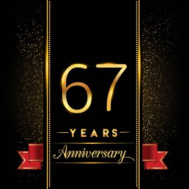 67 yıldönümü kutlama logo. yıldönümü logolu siyah arka plan, vektör tasarımı tebrik kartı ve davetiye için izole renkli konfeti altın