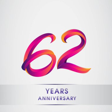 62th yıl yıldönümü kutlama logo renkli tasarım, Doğum günü logosu beyaz arka plan üzerinde