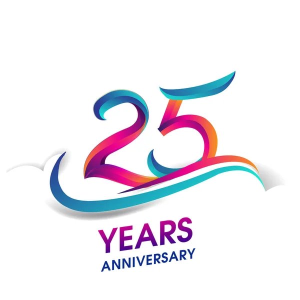 25周年纪念庆祝标识蓝色和红色上色 白色背景上的生日徽标 — 图库矢量图片
