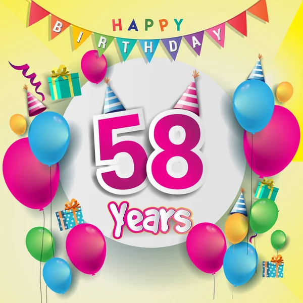 Design Celebração Aniversário Anos Com Balões Caixa Presente Elementos Design —  Vetores de Stock