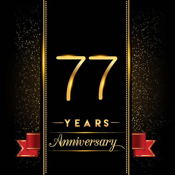 Jahr Feier Jubiläums Logo Mit Goldenem Konfetti Auf Schwarzem Hintergrund — Stockvektor