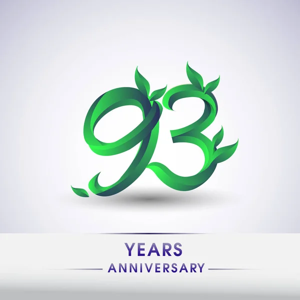Évforduló Ünneplés Emblémát Levelek Zöld Színű 99Th Születésnapi Logó Fehér — Stock Vector
