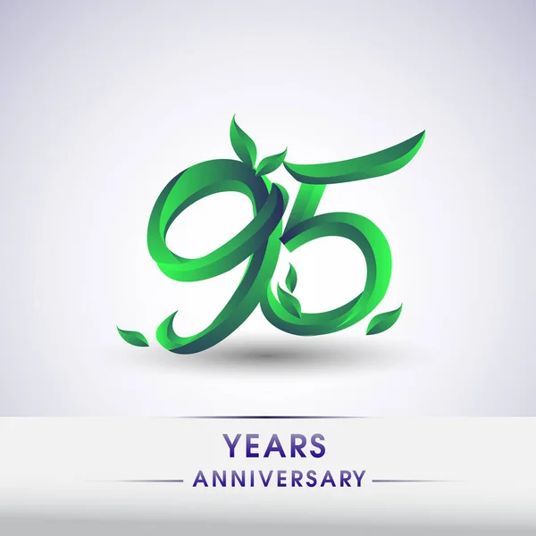Logotipo Celebración Del Aniversario Con Hojas Color Verde Logotipo Cumpleaños — Archivo Imágenes Vectoriales