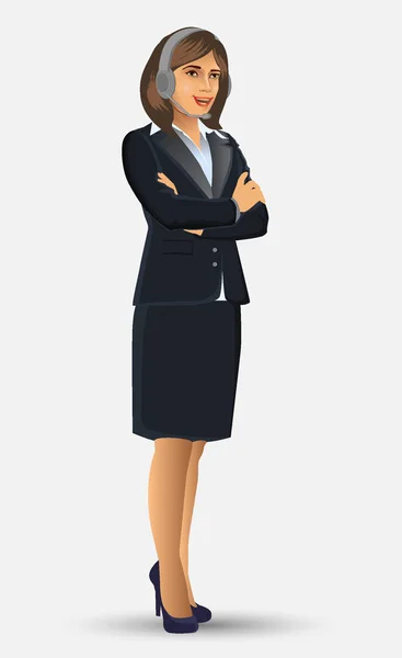 Femme Affaires Costume Noir Avec Position Debout Pose Présentation Illustration — Image vectorielle