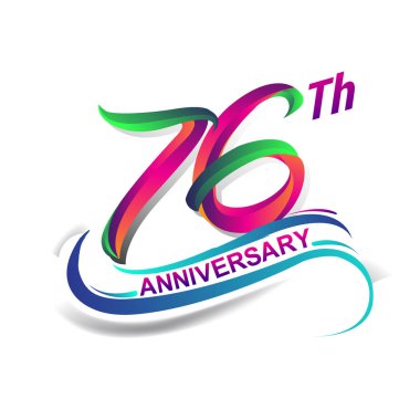 76 yıldönümü kutlama Logo yeşil ve kırmızı renkli. doksan yedi yıl Doğum günü logosu beyaz arka plan üzerinde.