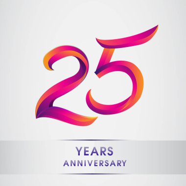 25 yıl yıldönümü kutlama logo renkli tasarım, Doğum günü logosu beyaz arka plan üzerinde