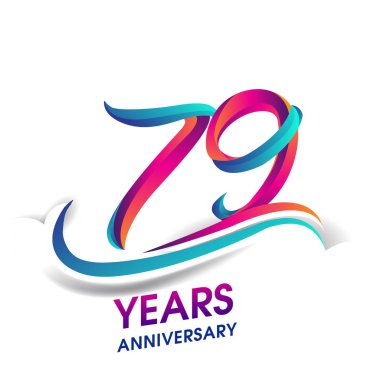 79 yıldönümü kutlama logo mavi ve kırmızı renkli. Doğum günü logosu beyaz arka plan üzerinde.